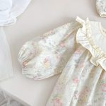 【66-90cm】ベビー 女の子 小花柄 レトロ フリル 帽子付き ロンパース - 画像 (7)