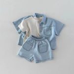 【73-100cm】デニム二点セット シンプル カジュアル ルーズ セットアップ - 画像 (9)