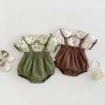 【66-100cm】二点セット シャツ＆サロペット フラワー 可愛い