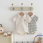 【66-90cm】ロンパース 半袖 ポロ襟 ロゴ入り シンプル 肌触り良い ベビー服 - 画像 (9)