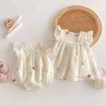 【66-110cm】ロンパースorワンピースフリル蝶結び柄 姉妹服 - 画像 (11)