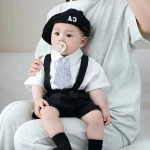 【73-110cm】 セットアップ シャツ & サロペット ネクタイ付き フォーマル - 画像 (6)