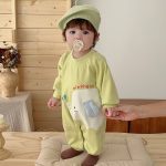 【66-90cm】ロンパース ゾウ柄 グリーン 可愛い 肌触り良い ベビー服 - 画像 (3)