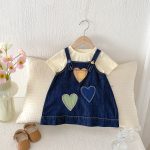 【73-100cm】セットアップ デニム ハート ワンピース&シャツ - 画像 (2)