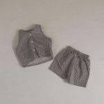 【73-100cm】セットアップ ベビー 韓国風 チェック ベスト＆ショートパンツ - 画像 (4)