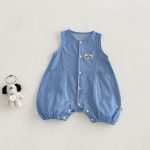 【66-90cm】サロペット ポケット付き ブルー シンプル 可愛い