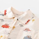 【73-100cm】セットアップ 車柄 デニム サロペット＆シャツ - 画像 (8)