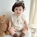 【66-90cm】セットアップ ノースリーブ ベージュ シンプル 着心地良い - 画像 (7)