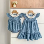 【66-130cm】ロンパース or ワンピース 肩フリル リボン柄 - 画像 (3)
