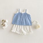 【73-110cm】セットアップ ブルーチェック トップス＆パンツ - 画像 (2)