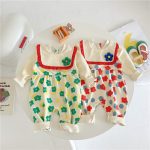 【66-90cm】ロンパース フラワー柄 スタイ付き 可愛い ベビー服 - 画像 (8)