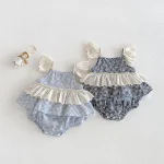 【66-90cm】ロンパース ベビー 女の子 キャミ チェク - 画像 (2)