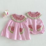 【66-110cm】ロンパースorワンピース スイカ ノースリーブ 姉妹服 - 画像 (4)