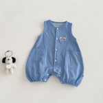 【66-90cm】サロペット ポケット付き ブルー シンプル 可愛い - 画像 (5)