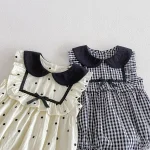 【66-90cm】ロンパース ベビー 丸襟 チェック or ドット柄 - 画像 (13)