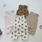 【66-90cm】ロンパース ベビー ノースリーブ 花柄 or 熊柄