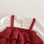 【66-90cm】ロンパース レイヤード ドット レッド 可愛い ベビー服 - 画像 (14)