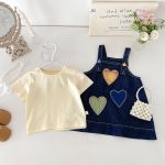 【73-100cm】セットアップ デニム ハート ワンピース&シャツ - 画像 (4)