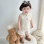【66-90cm】セットアップ ノースリーブ ベージュ シンプル 着心地良い