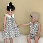 【80-150cm】チェックセットアップ or ワンピース ノースリーブ - 画像 (2)