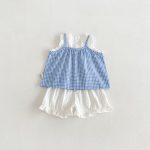 【73-110cm】セットアップ ブルーチェック トップス＆パンツ - 画像 (4)