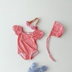 【66-100cm】水着 チェック ハート ドット スイムウェア&帽子 - 画像 (7)