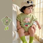 【66-90cm】ロンパース フラワーグリーン 可愛い ベビー服