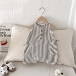 【66-90cm】オールインワン 夏新作 ストライプ 肌に優しい ベビー服 - 画像 (7)