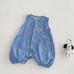 【66-90cm】サロペット ポケット付き ブルー シンプル 可愛い - 画像 (6)
