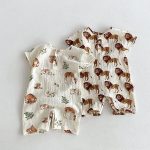 【66-100cm】ロンパース ベビー 動物柄 リネン - 画像 (3)