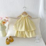 【73-110cm】セットアップ イエロー チェックトップス＆ブルマ - 画像 (3)