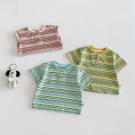 【73-120cm】半袖Tシャツ ベビー 男の子 ボタン付き ボーダー - 画像 (4)