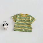 【73-120cm】半袖Tシャツ ベビー 男の子 ボタン付き ボーダー - 画像 (7)