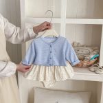 【73-100cm】セットアップ ブルーカーディガン＆花柄ブルマ おしゃれ ベビー服