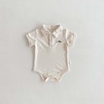 【66-90cm】ロンパース 半袖 ポロ襟 ロゴ入り シンプル 肌触り良い ベビー服 - 画像 (4)