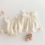 【66-110cm】ロンパースorワンピースフリル蝶結び柄 姉妹服 - 画像 (2)
