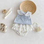 【73-100cm】トップスorブルマ ストライプ ノースリーブ ベビー服 - 画像 (2)