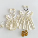 【66-140cm】 ロンパース or ワンピース ベビー フリル袖 リボン付き - 画像 (21)
