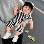 【66-90cm】オールインワン クマロゴ ボーダー ベビー服 - 画像 (11)
