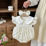 【66-140cm】 ロンパース or ワンピース ベビー フリル袖 リボン付き - 画像 (7)