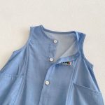 【66-90cm】サロペット ポケット付き ブルー シンプル 可愛い - 画像 (7)