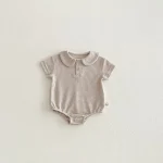 【66-90cm】ベビー 丸襟ワッフル 半袖 ロンパース - 画像 (6)