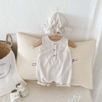 【66-90cm】ロンパース ストライプ ノースリーブ ベビー服 - 画像 (4)