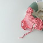 【66-100cm】水着 チェック ハート ドット スイムウェア&帽子 - 画像 (12)