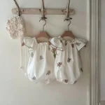 【66-90cm】ロンパース ベビー 女の子 フラワ刺繍