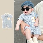 【66-90cm】ロンパース ブルーチェック 半袖 ベビー服 - 画像 (5)