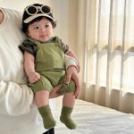【73-100cm】二点セット サロペット Tシャツ グリーン シンプル 可愛い ベビー服 - 画像 (2)