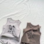 【73-100cm】セットアップ イラストプリント ノースリーブ 着心地良い - 画像 (6)