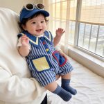 【66-100cm】ロンパース ブルー ストライプ 可愛い ベビー服