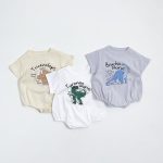 【66-90cm】ロンパース 恐竜イラスト 半袖 ベビー服